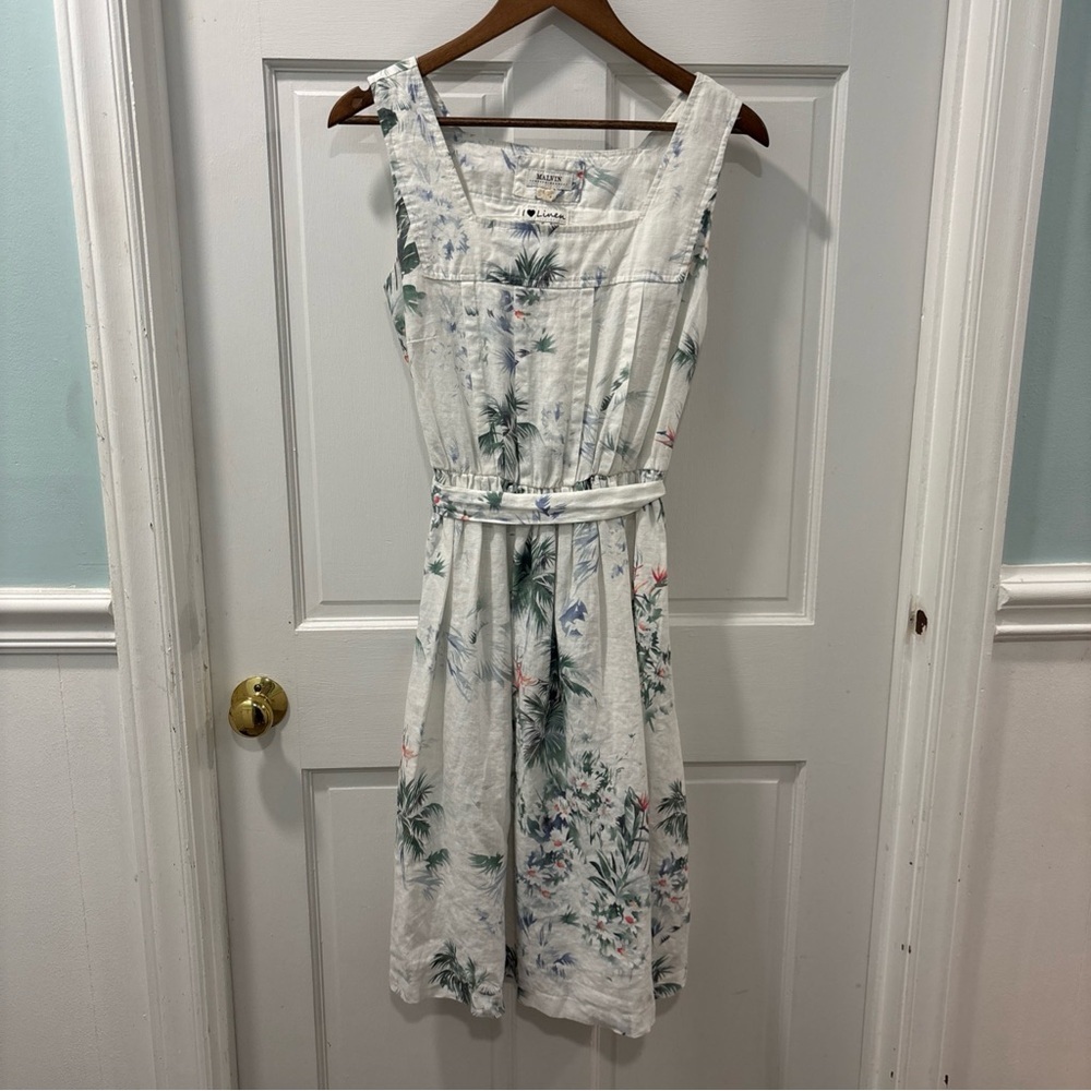 Malvin Hamburg I Love Linen Dress Size S Watercolor Floral Print Sleeveless EUC